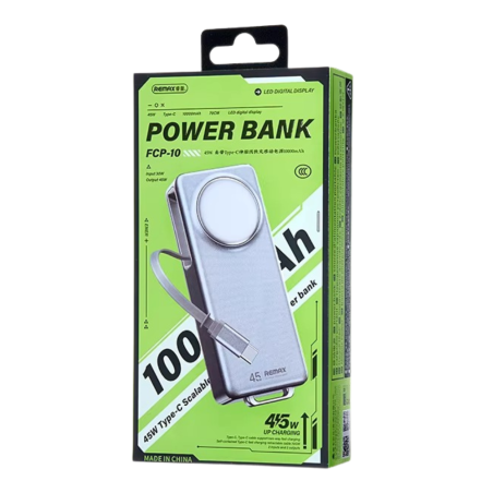 Power Bank 10000mAh PD 45W avec Câble Télescopique Type-C REMAX FCP-10 - Gris — REMAX · Smarty Paris 18e